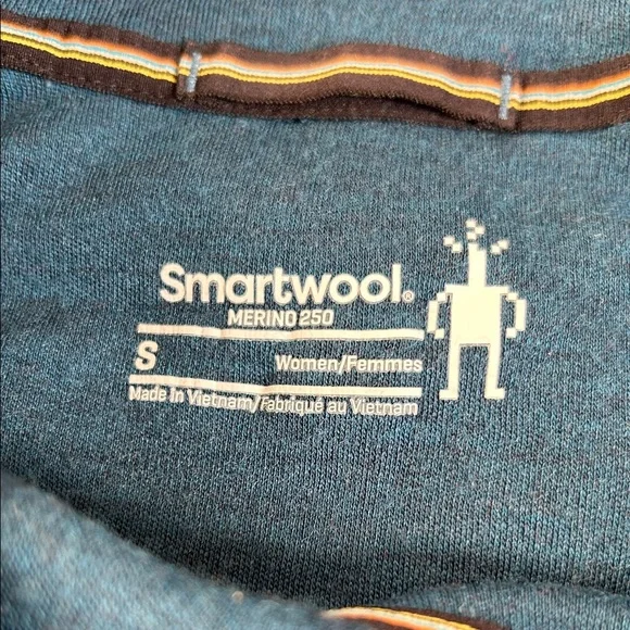 Smartwool Merino 250 Woman’s Quarter Zip Turtleneck Sweater Geometric Teal Aqua - Picture 2 of 8